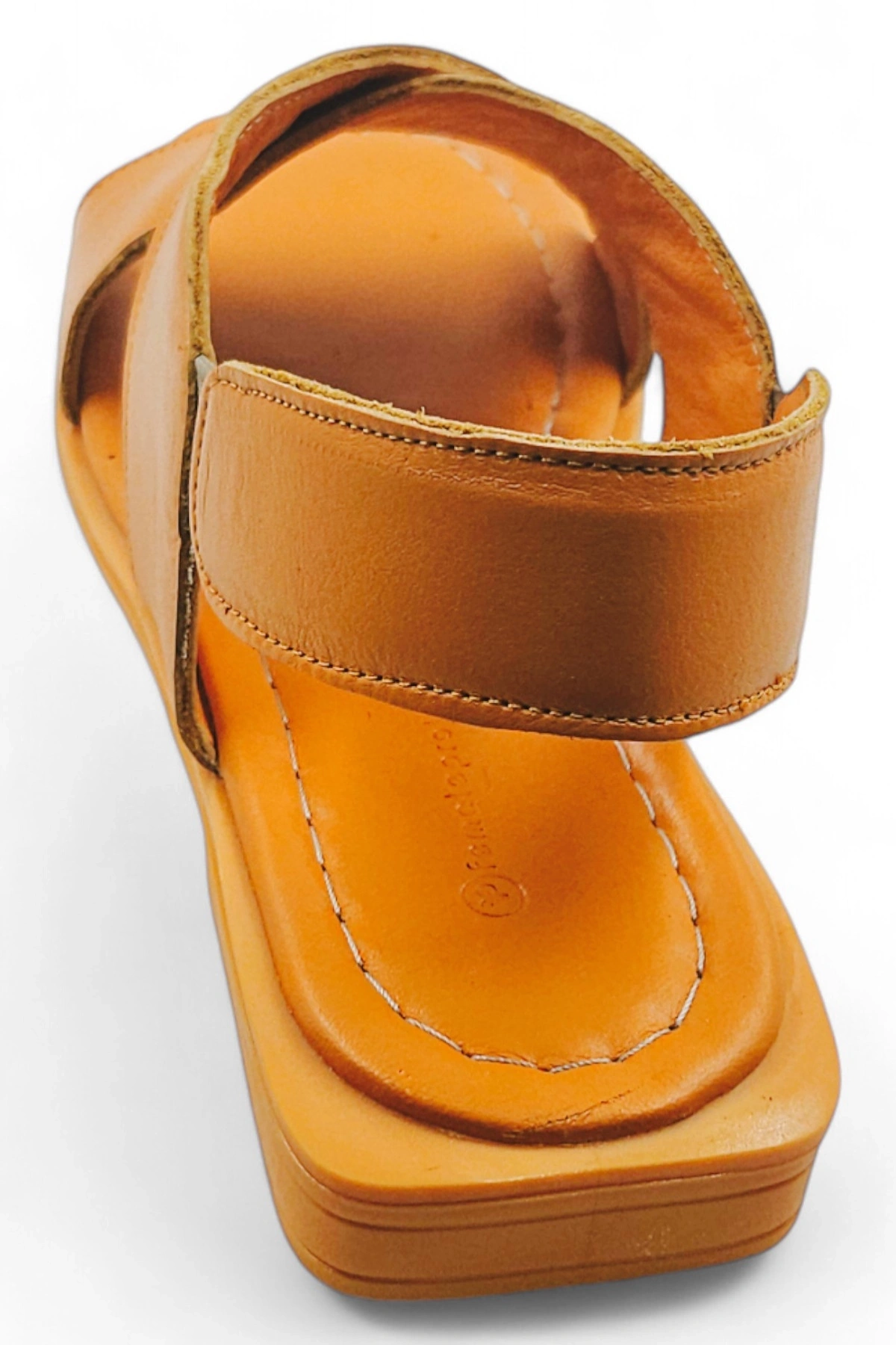 PureSole Turuncu Hakiki Deri Küt Burun Kadın Sandalet
