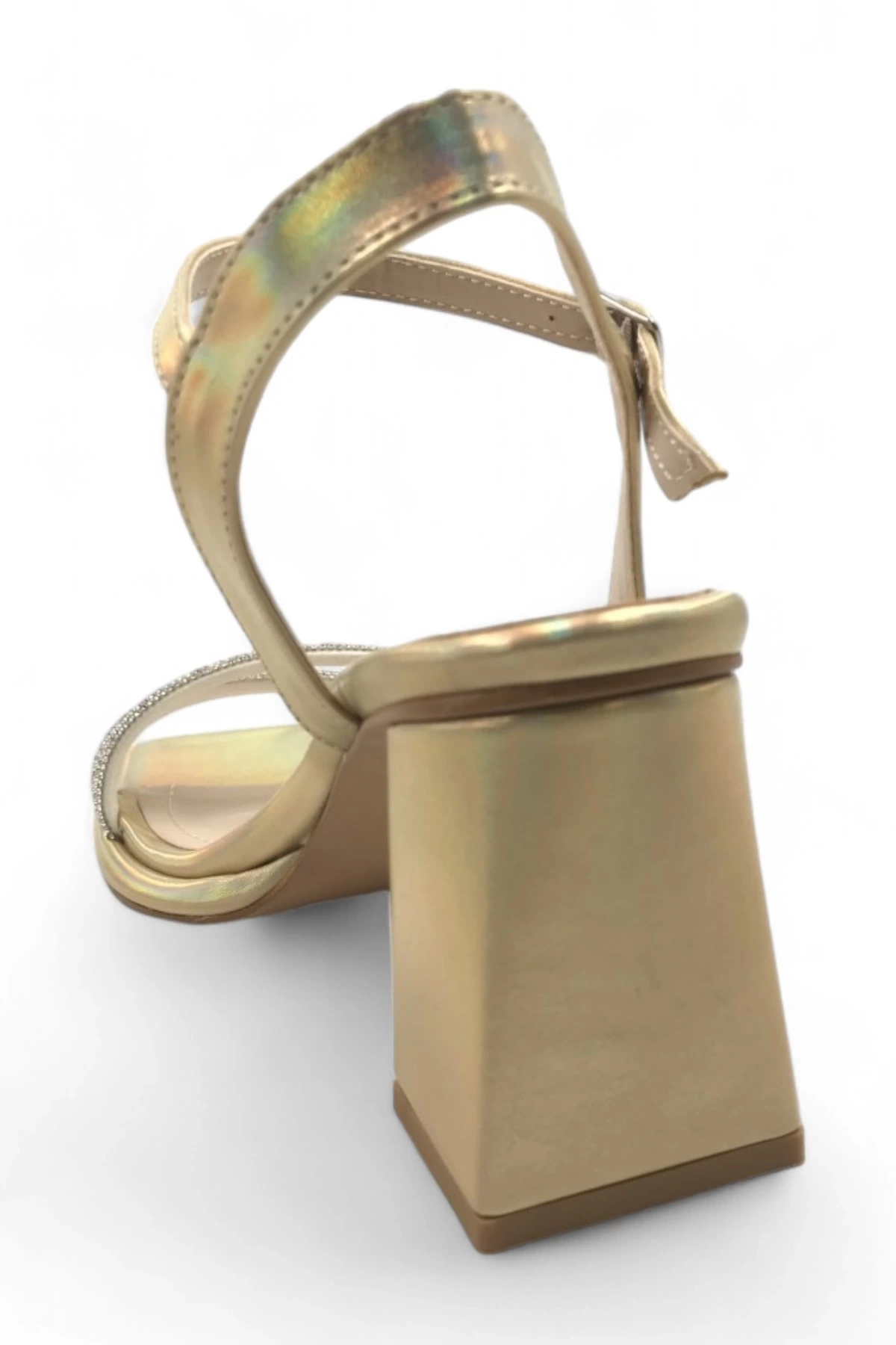 Radiant Kadın Gold Altın Taş Detaylı Çift Bantlı Rahat Abiye Topuklu Ayakkabı