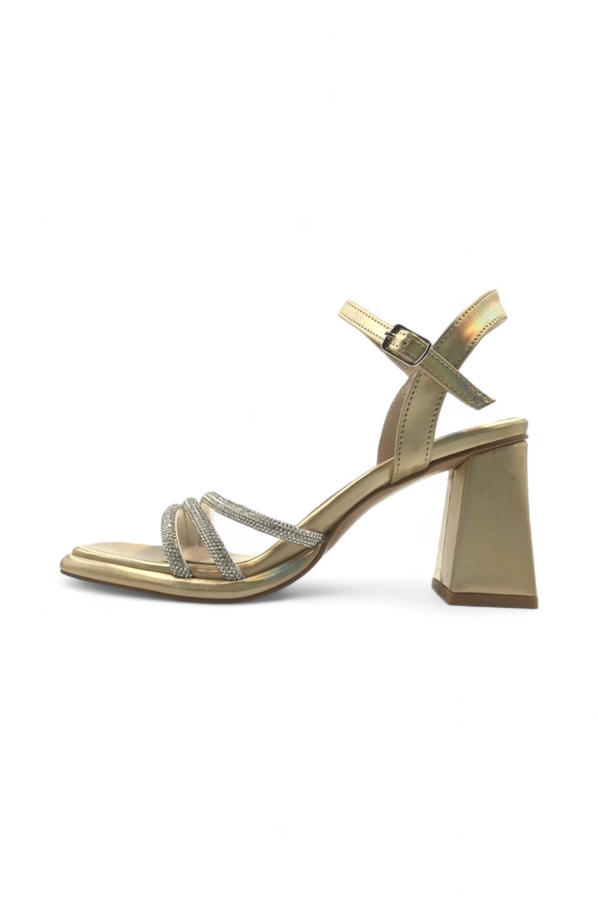 Radiant Kadın Gold Altın Taş Detaylı Çift Bantlı Rahat Abiye Topuklu Ayakkabı