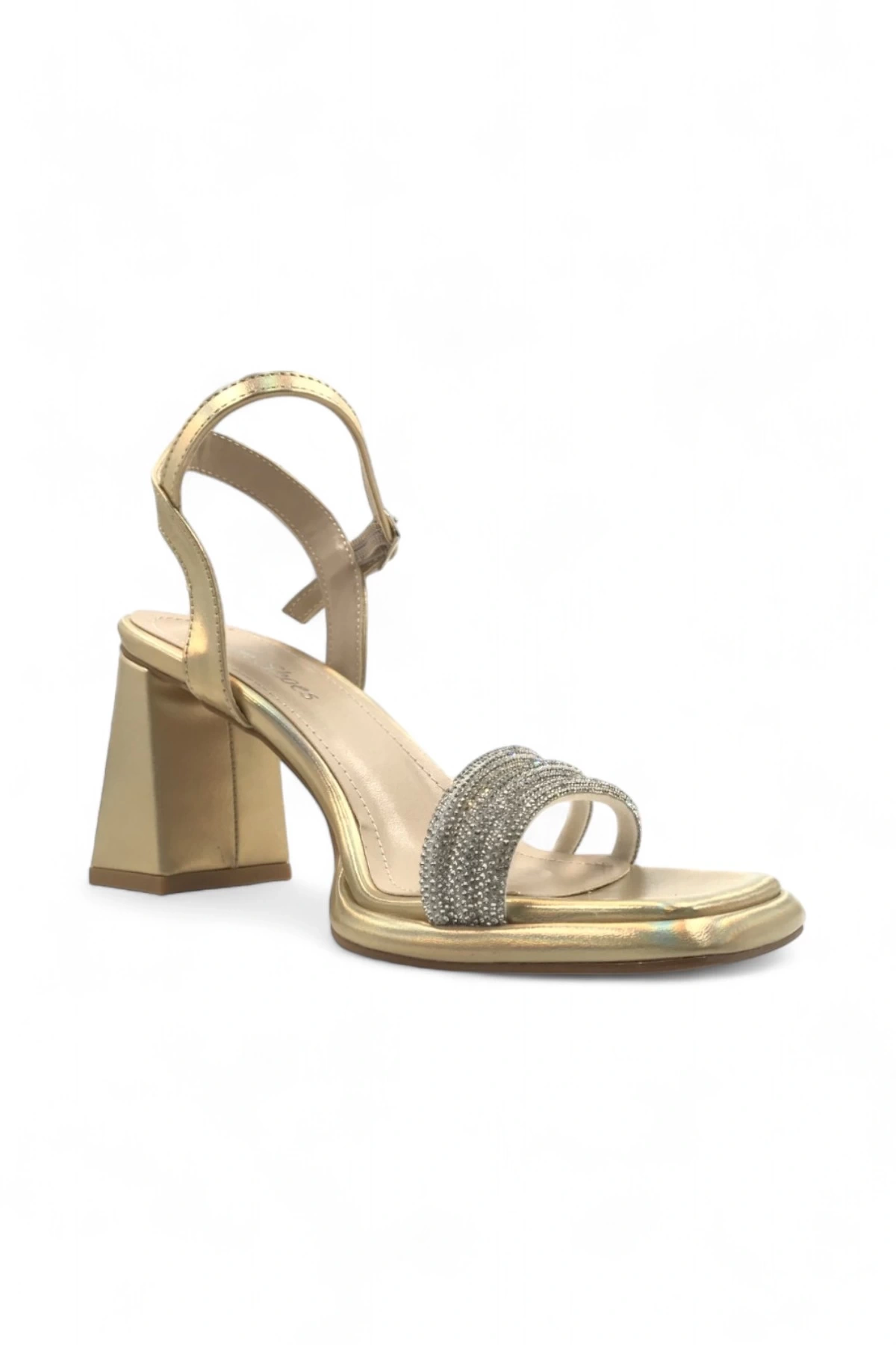 Radiant Kadın Gold Altın Taş Detaylı Çift Bantlı Rahat Abiye Topuklu Ayakkabı