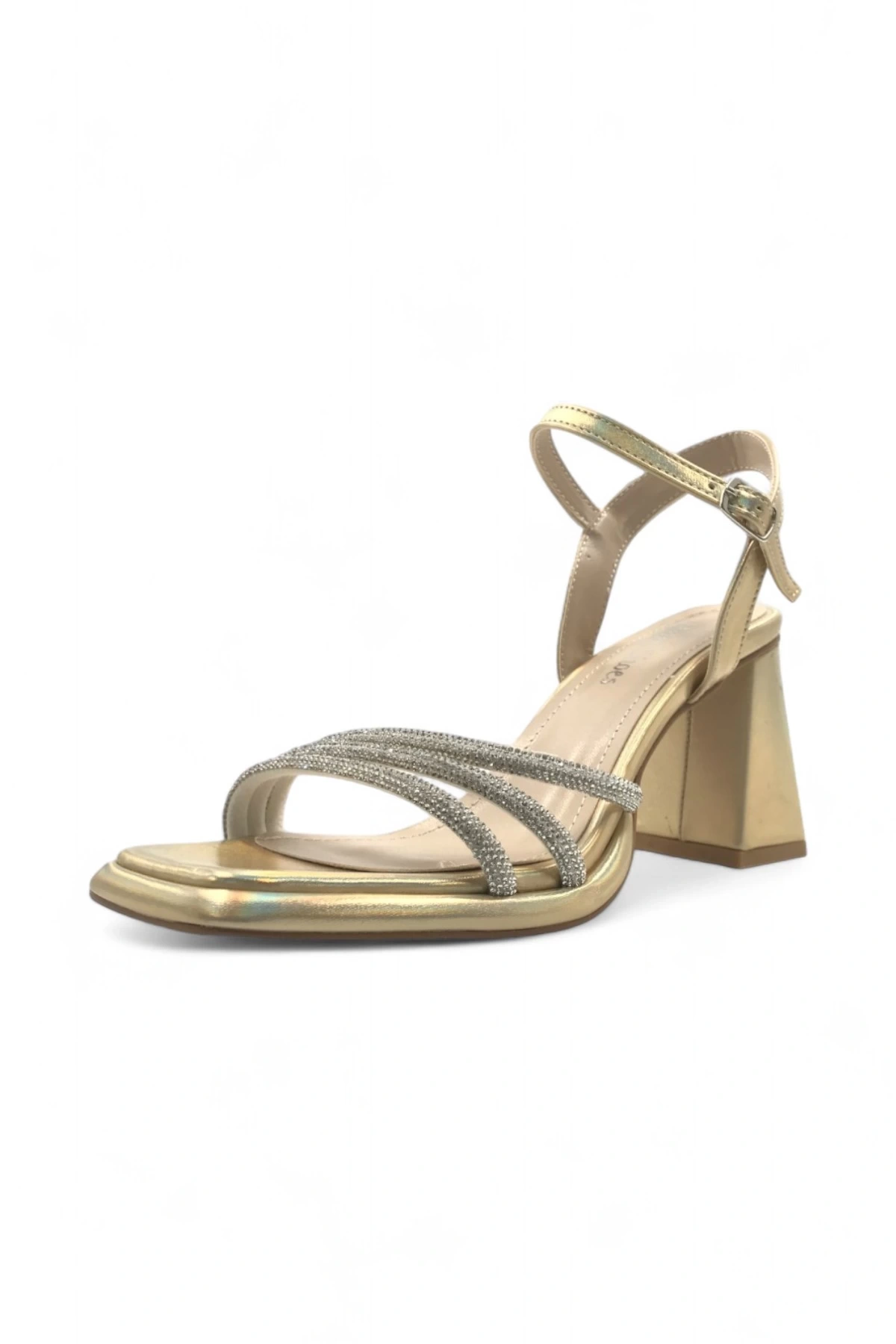 Radiant Kadın Gold Altın Taş Detaylı Çift Bantlı Rahat Abiye Topuklu Ayakkabı