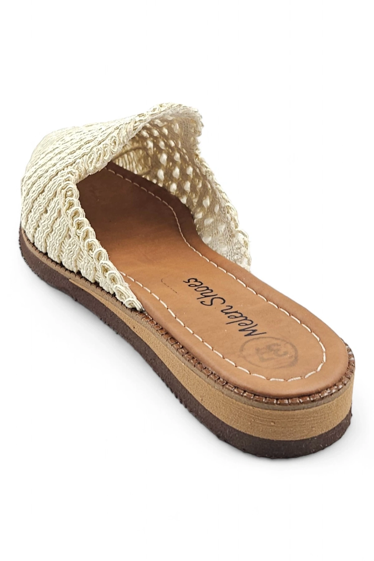 Reeds Bej Hasır Bohem Tarzı Etnik Kadın Yazlık Günlük Terlik