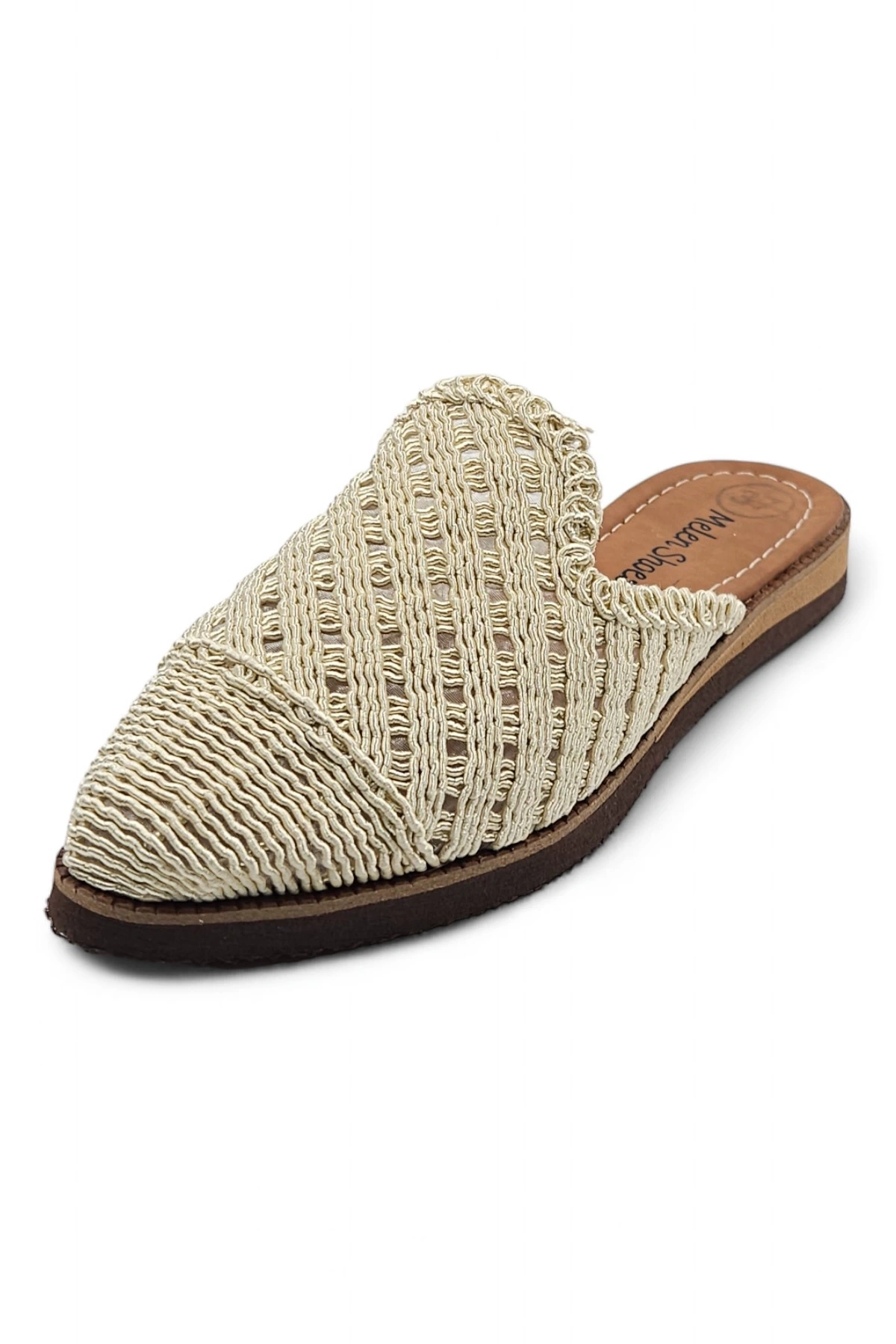 Reeds Bej Hasır Bohem Tarzı Etnik Kadın Yazlık Günlük Terlik