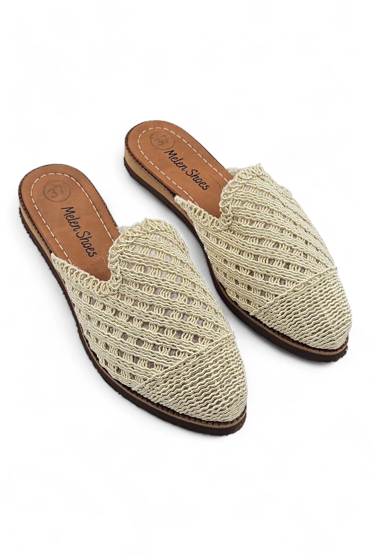 Reeds Bej Hasır Bohem Tarzı Etnik Kadın Yazlık Günlük Terlik