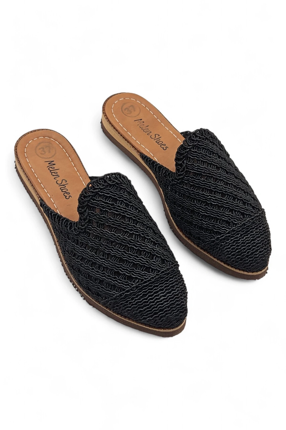 Reeds Siyah Hasır Bohem Tarzı Etnik Kadın Yazlık Günlük Terlik