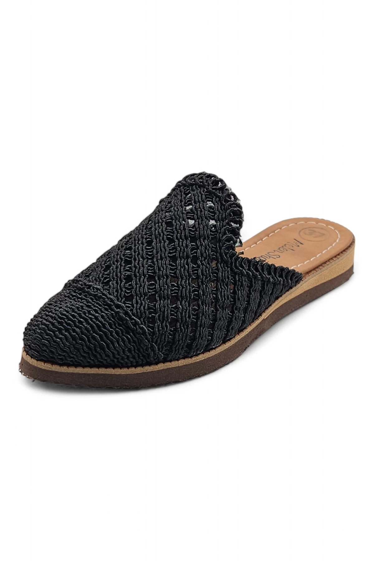 Reeds Siyah Hasır Bohem Tarzı Etnik Kadın Yazlık Günlük Terlik