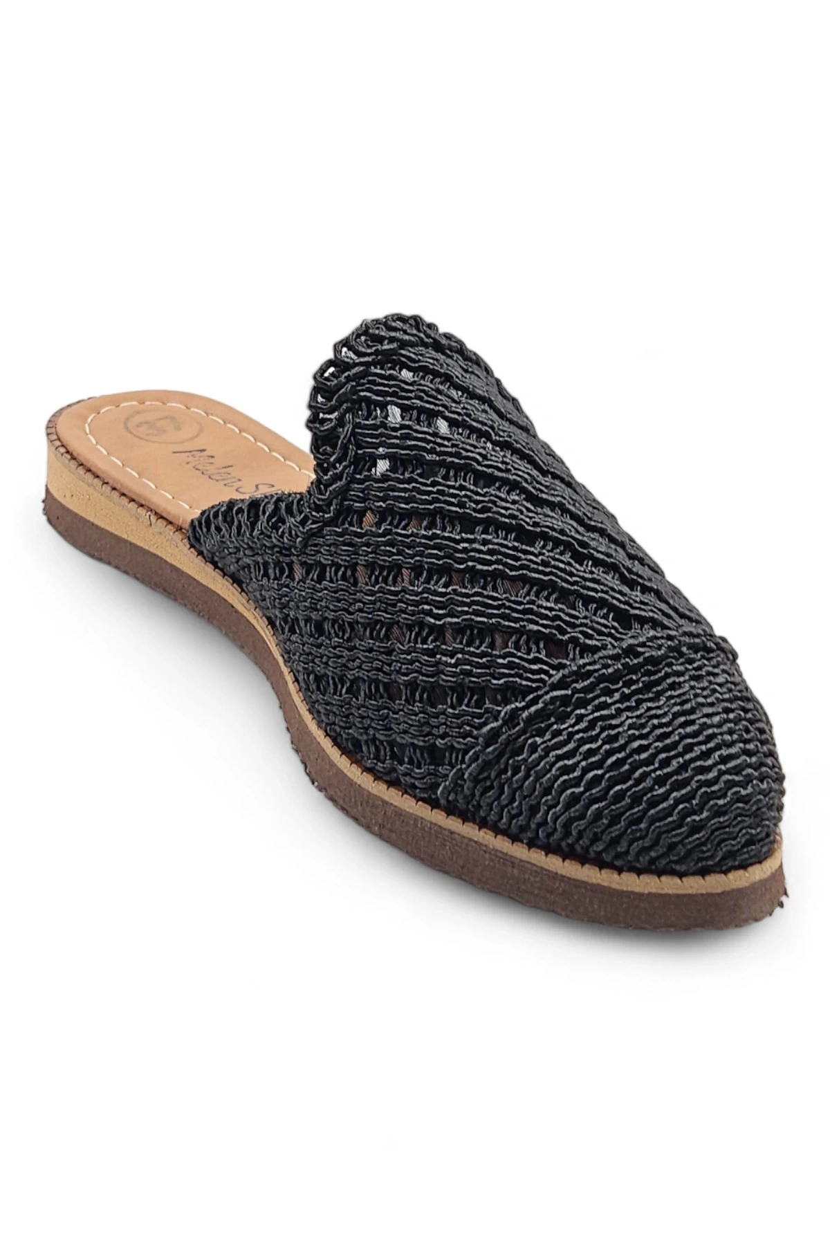 Reeds Siyah Hasır Bohem Tarzı Etnik Kadın Yazlık Günlük Terlik