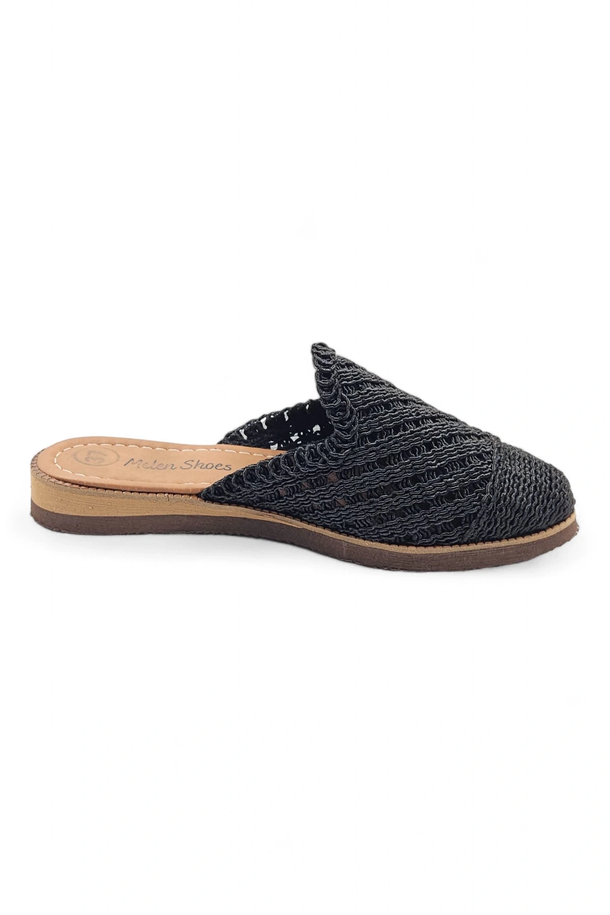 Reeds Siyah Hasır Bohem Tarzı Etnik Kadın Yazlık Günlük Terlik