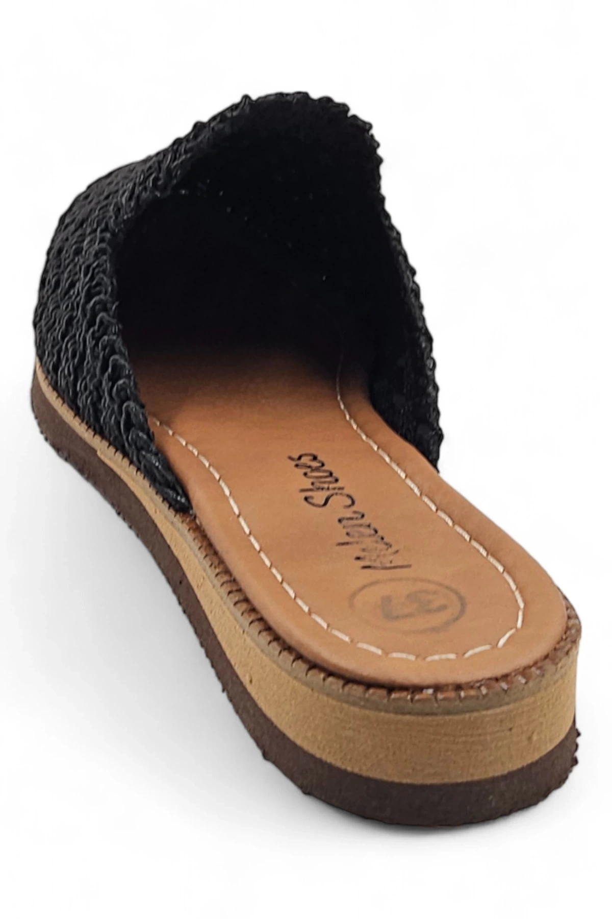 Reeds Siyah Hasır Bohem Tarzı Etnik Kadın Yazlık Günlük Terlik