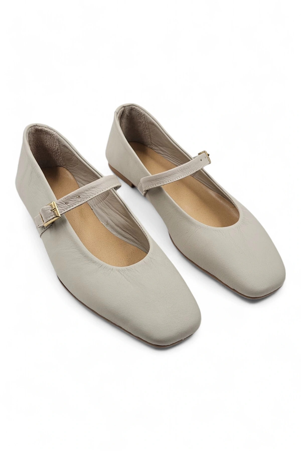 Rive Vizon Hakiki Deri Tek Tokalı Kadın Babet Ayakkabı BOL KALIPTIR