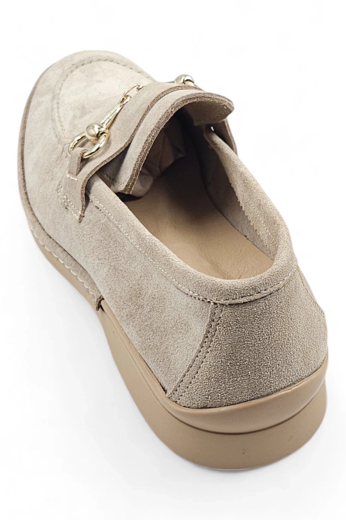 Scarpe Bej Hakiki Deri Süet Kadın Loafer Babet Ayakkabı