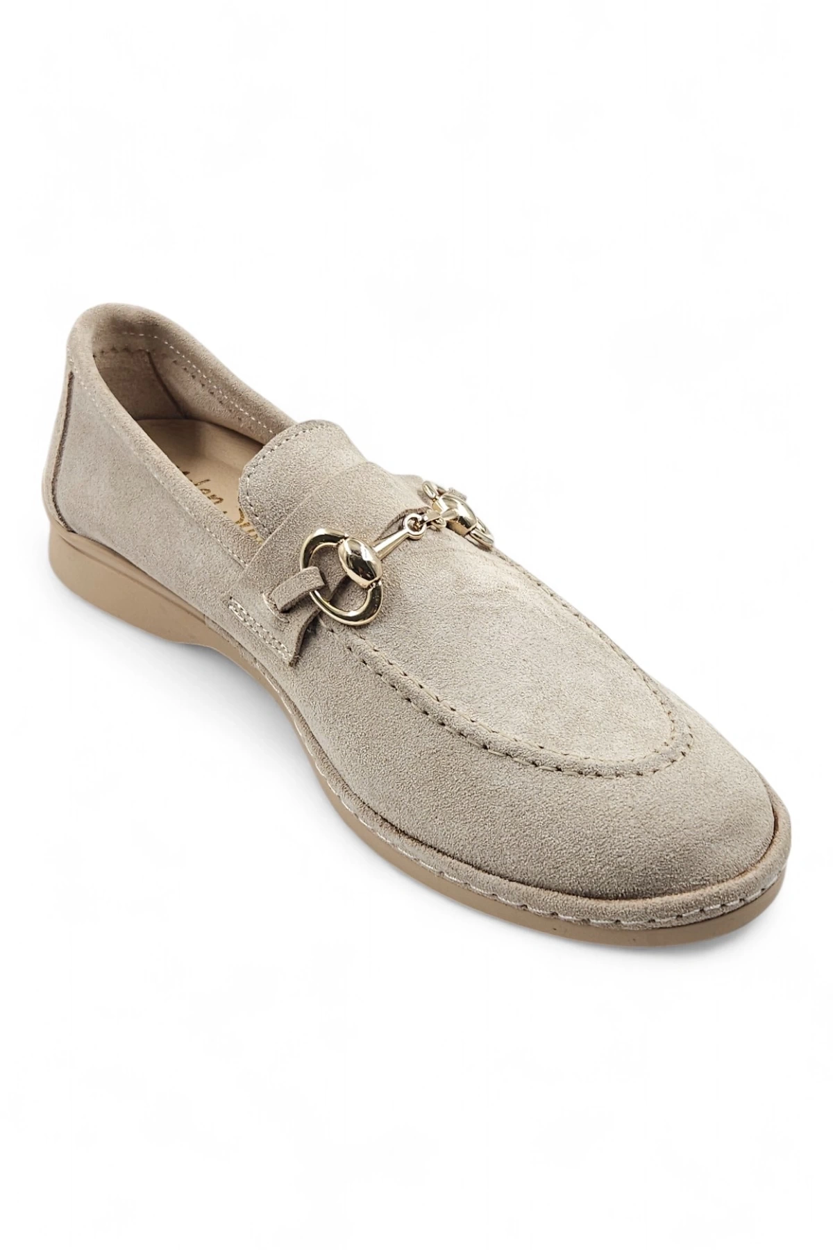 Scarpe Bej Hakiki Deri Süet Kadın Loafer Babet Ayakkabı