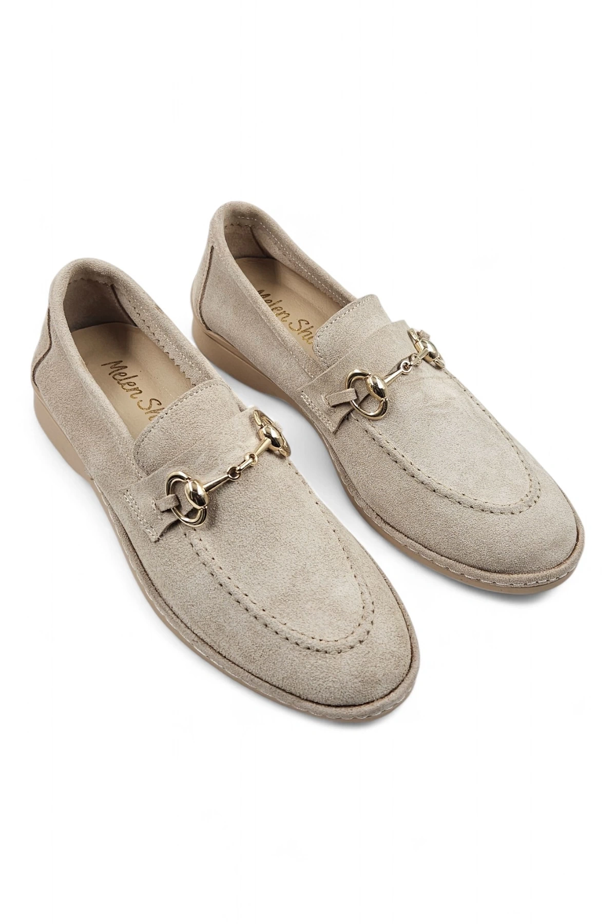 Scarpe Bej Hakiki Deri Süet Kadın Loafer Babet Ayakkabı