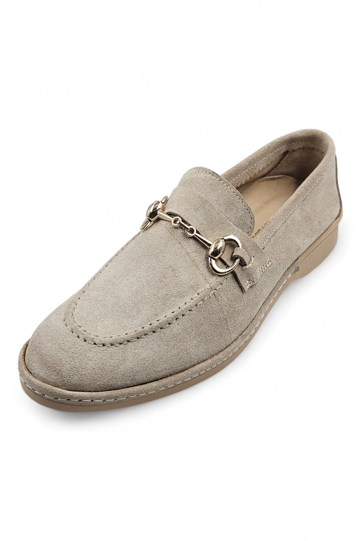 Scarpe Bej Hakiki Deri Süet Kadın Loafer Babet Ayakkabı