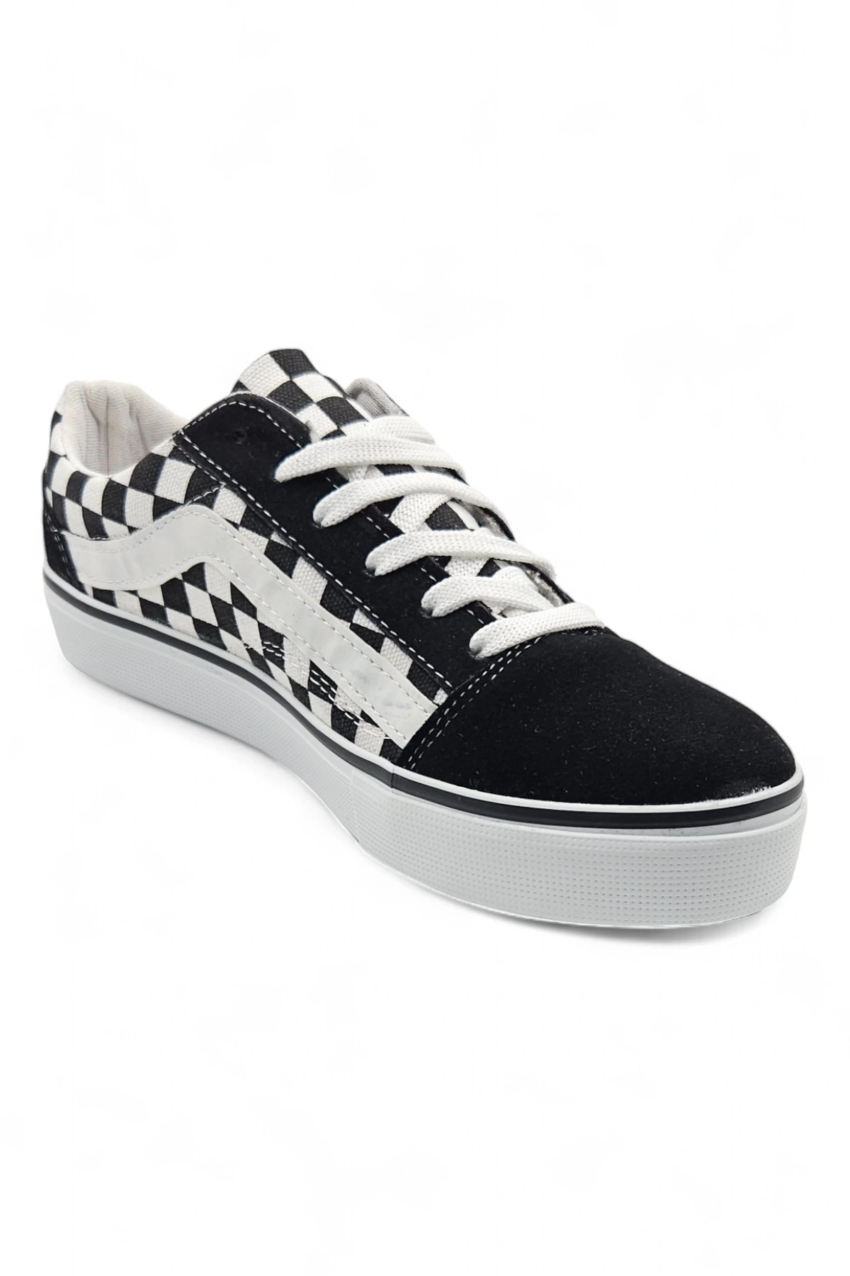 SkyOne Siyah Beyaz Damalı Desenli Model Old School Kareli Rahat Bağcıklı Günlük Sneaker Spor Ayakkabı