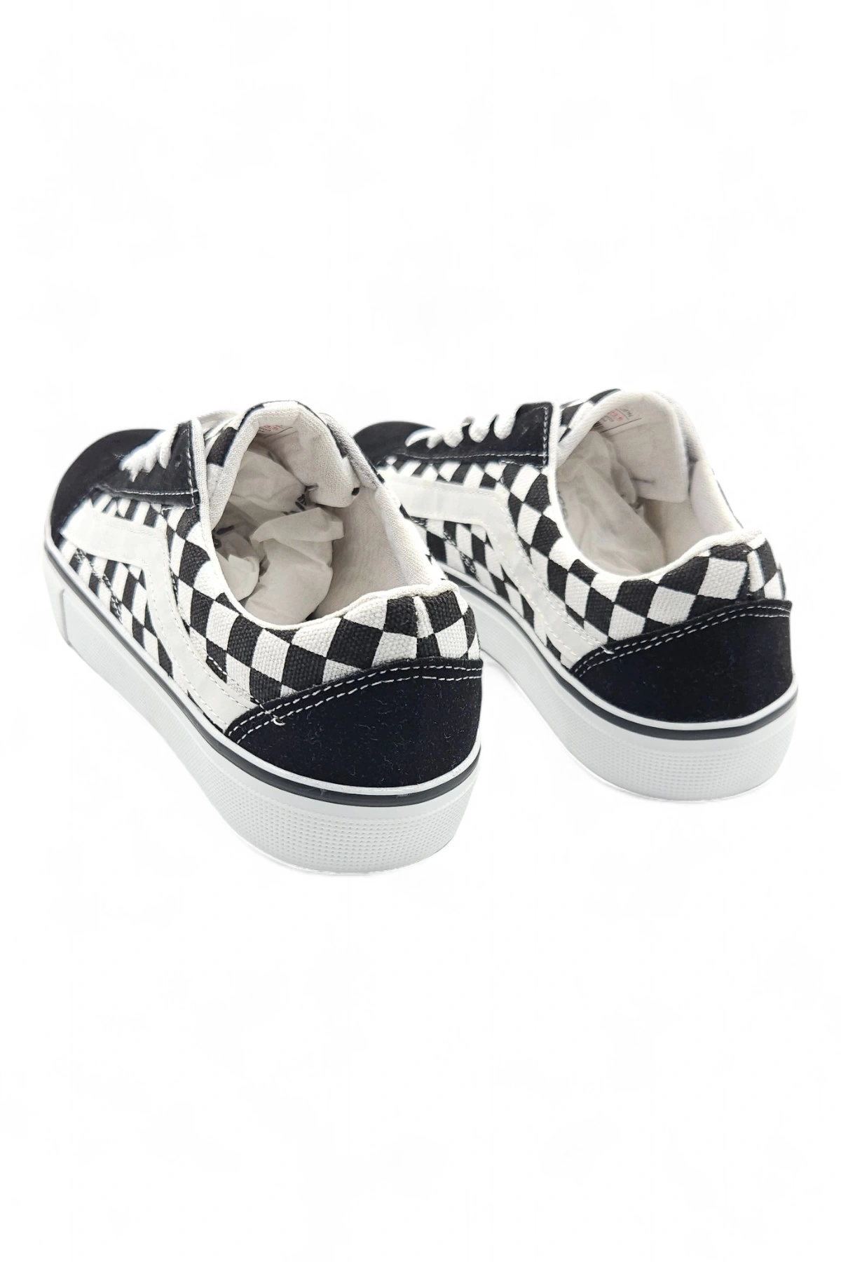 SkyOne Siyah Beyaz Damalı Desenli Model Old School Kareli Rahat Bağcıklı Günlük Sneaker Spor Ayakkabı