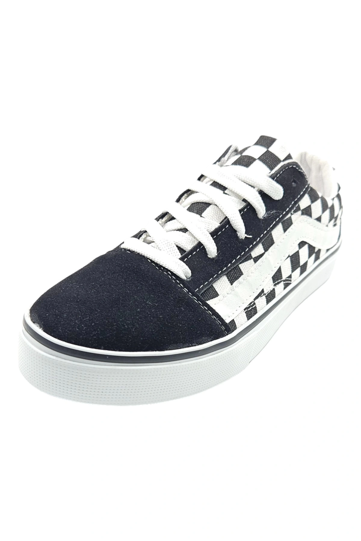 SkyOne Siyah Beyaz Damalı Desenli Model Old School Kareli Rahat Bağcıklı Günlük Sneaker Spor Ayakkabı