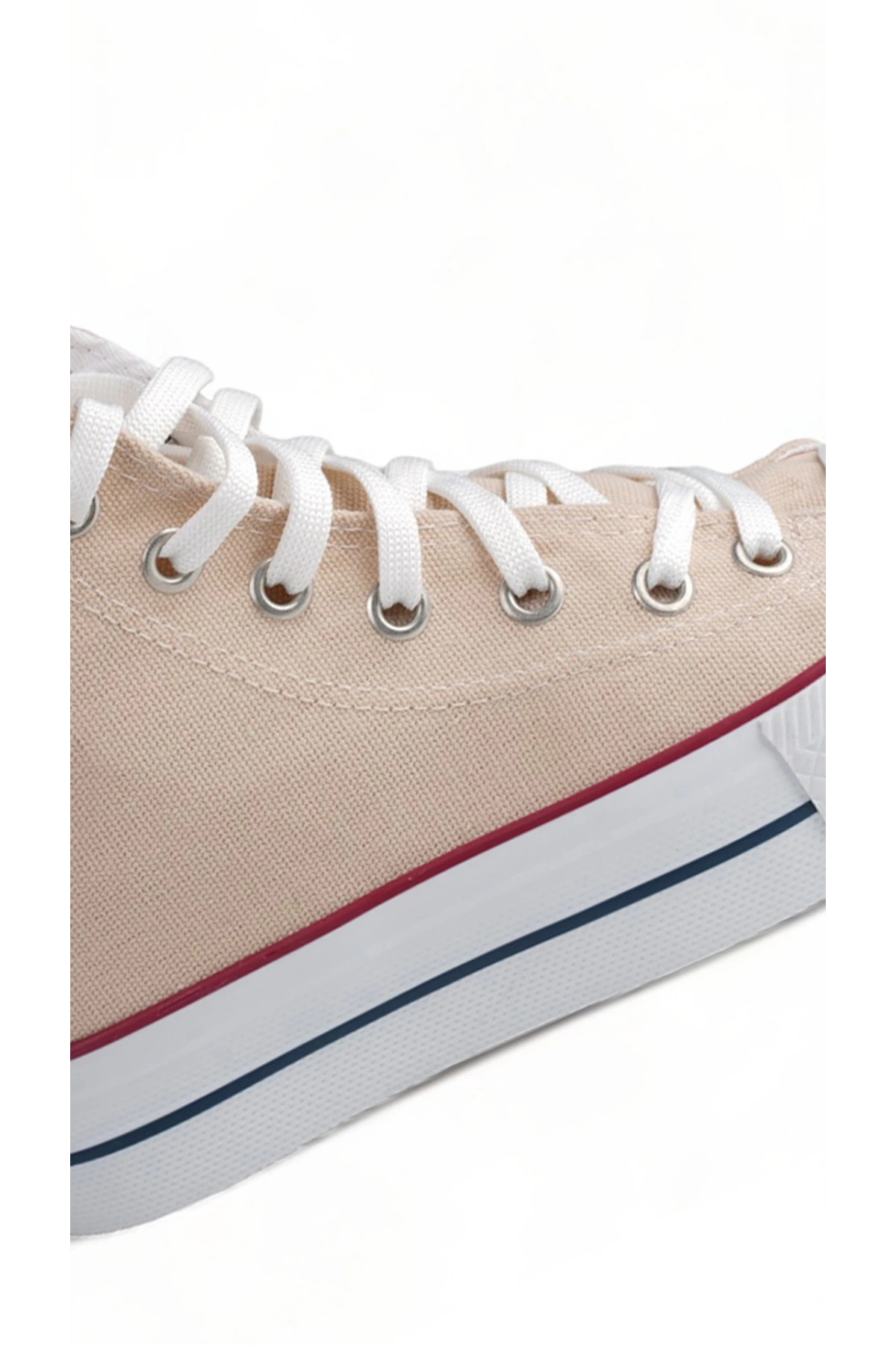 SkyStride Bej Kalın Tabanlı Boğazlı Keten Sneaker Spor Ayakkabı