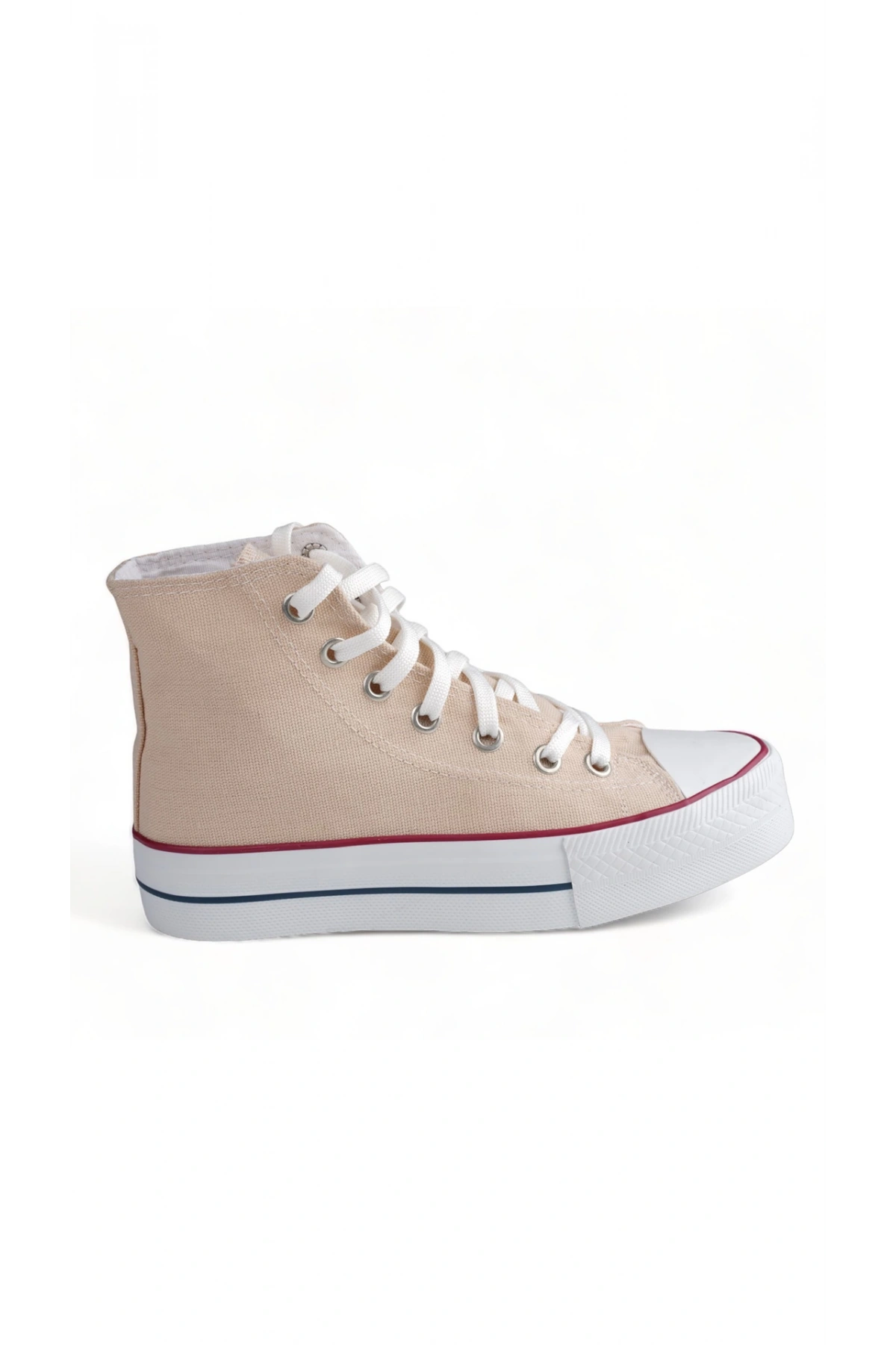 SkyStride Bej Kalın Tabanlı Boğazlı Keten Sneaker Spor Ayakkabı