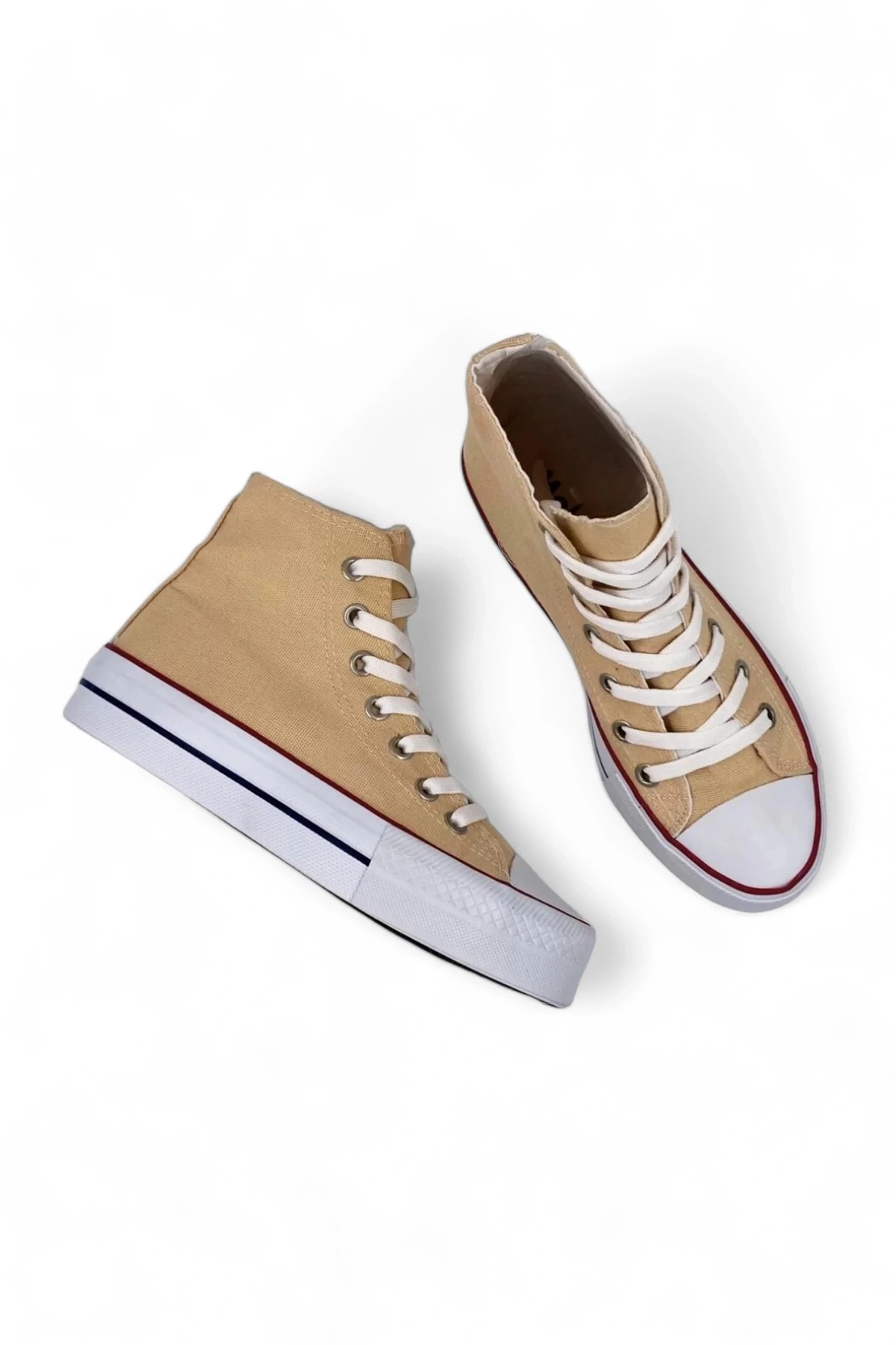 SkyStride Bej Kalın Tabanlı Boğazlı Keten Sneaker Spor Ayakkabı