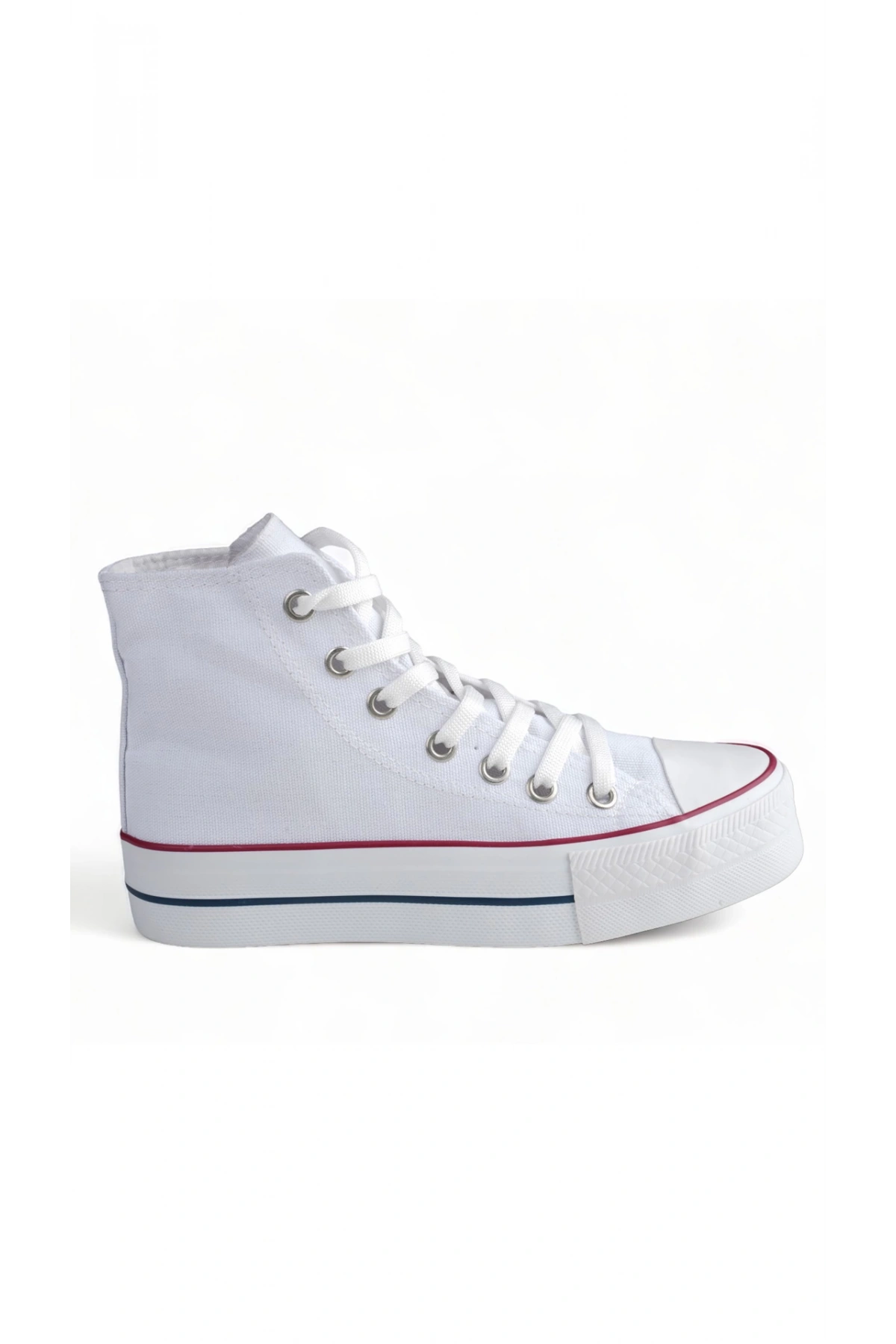 SkyStride Beyaz Kalın Tabanlı Boğazlı Keten Kadın Sneaker Spor Ayakkabı