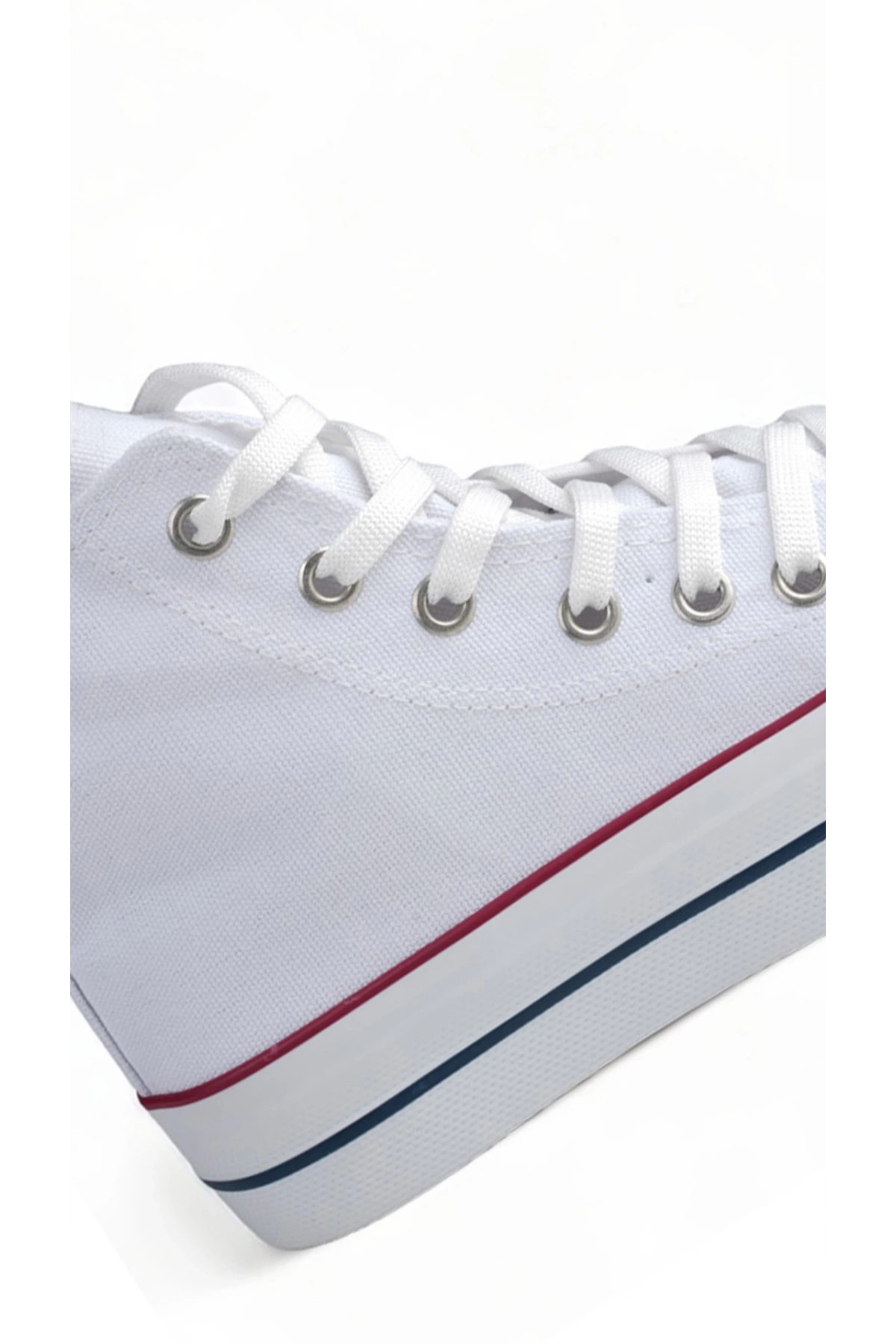 SkyStride Beyaz Kalın Tabanlı Boğazlı Keten Kadın Sneaker Spor Ayakkabı