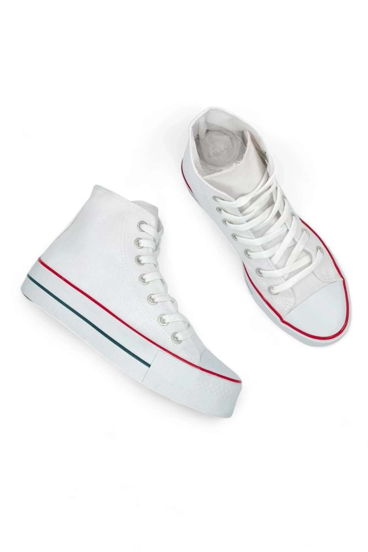 SkyStride Beyaz Kalın Tabanlı Boğazlı Keten Kadın Sneaker Spor Ayakkabı