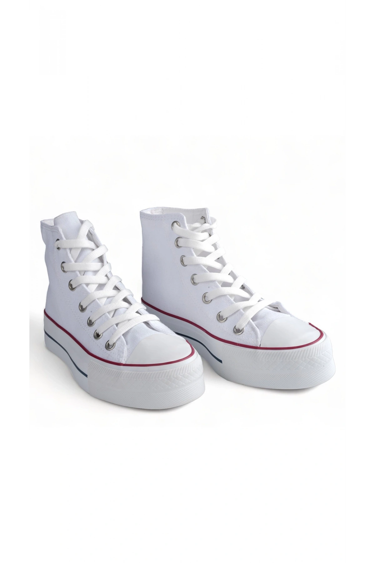 SkyStride Beyaz Kalın Tabanlı Boğazlı Keten Kadın Sneaker Spor Ayakkabı