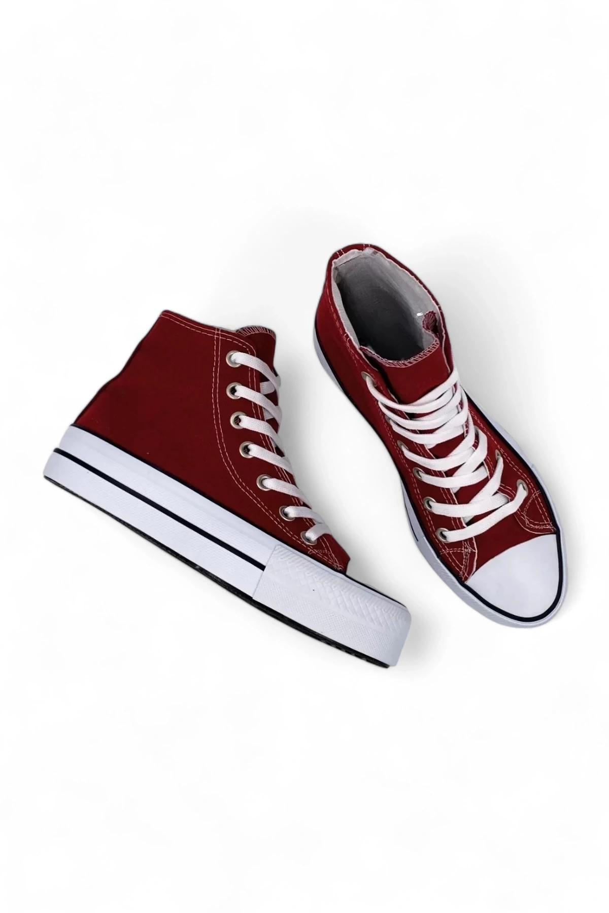 SkyStride Bordo Kalın Tabanlı Boğazlı Keten Kadın Sneaker Spor Ayakkabı