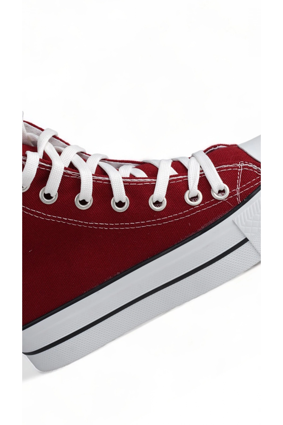 SkyStride Bordo Kalın Tabanlı Boğazlı Keten Kadın Sneaker Spor Ayakkabı