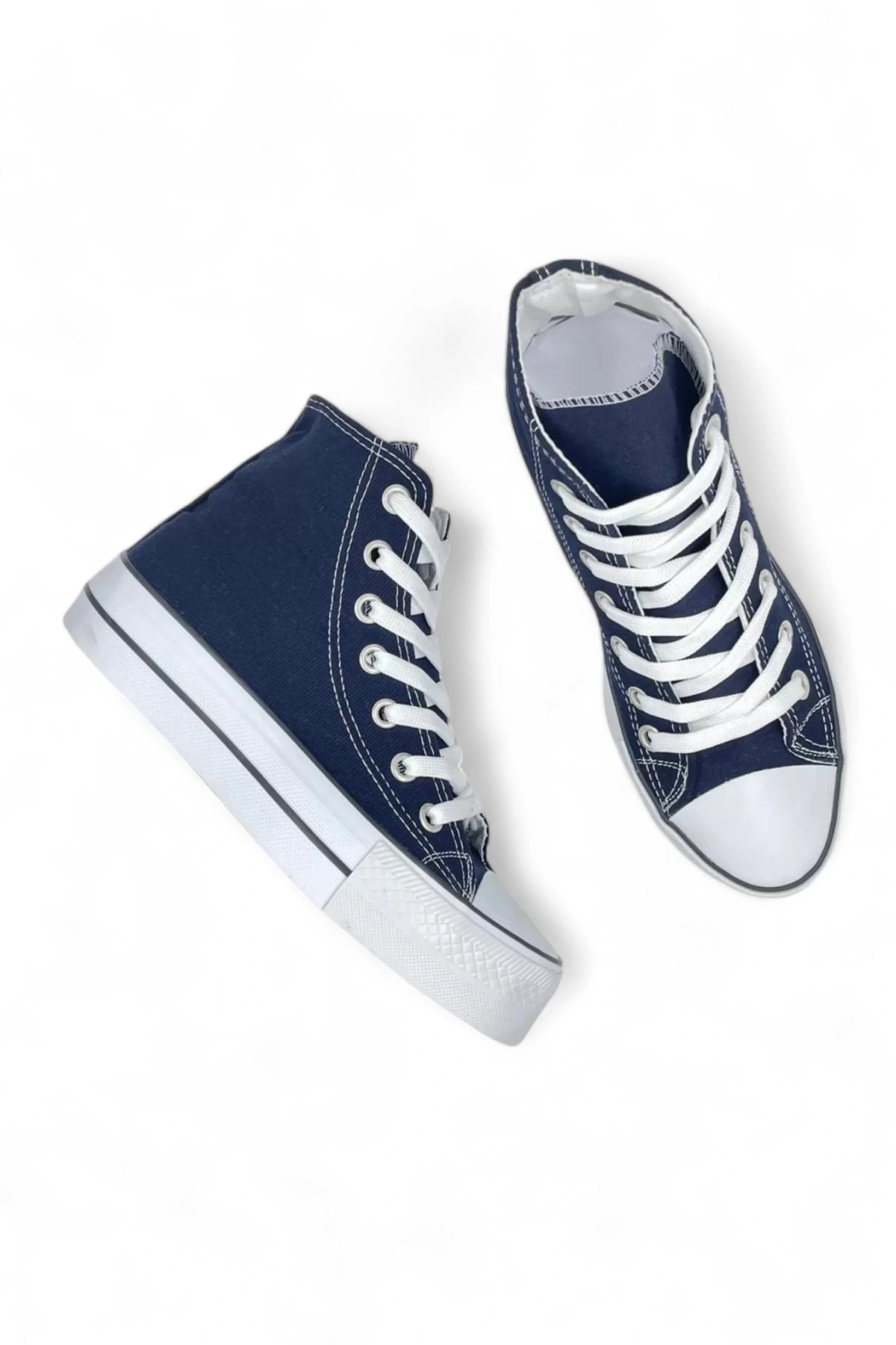 SkyStride Lacivert Kalın Tabanlı Boğazlı Keten Sneaker Spor Ayakkabı