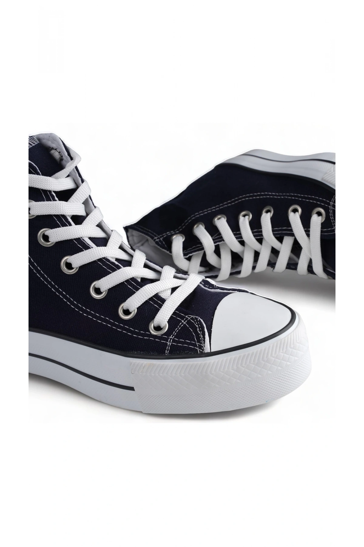 SkyStride Lacivert Kalın Tabanlı Boğazlı Keten Sneaker Spor Ayakkabı