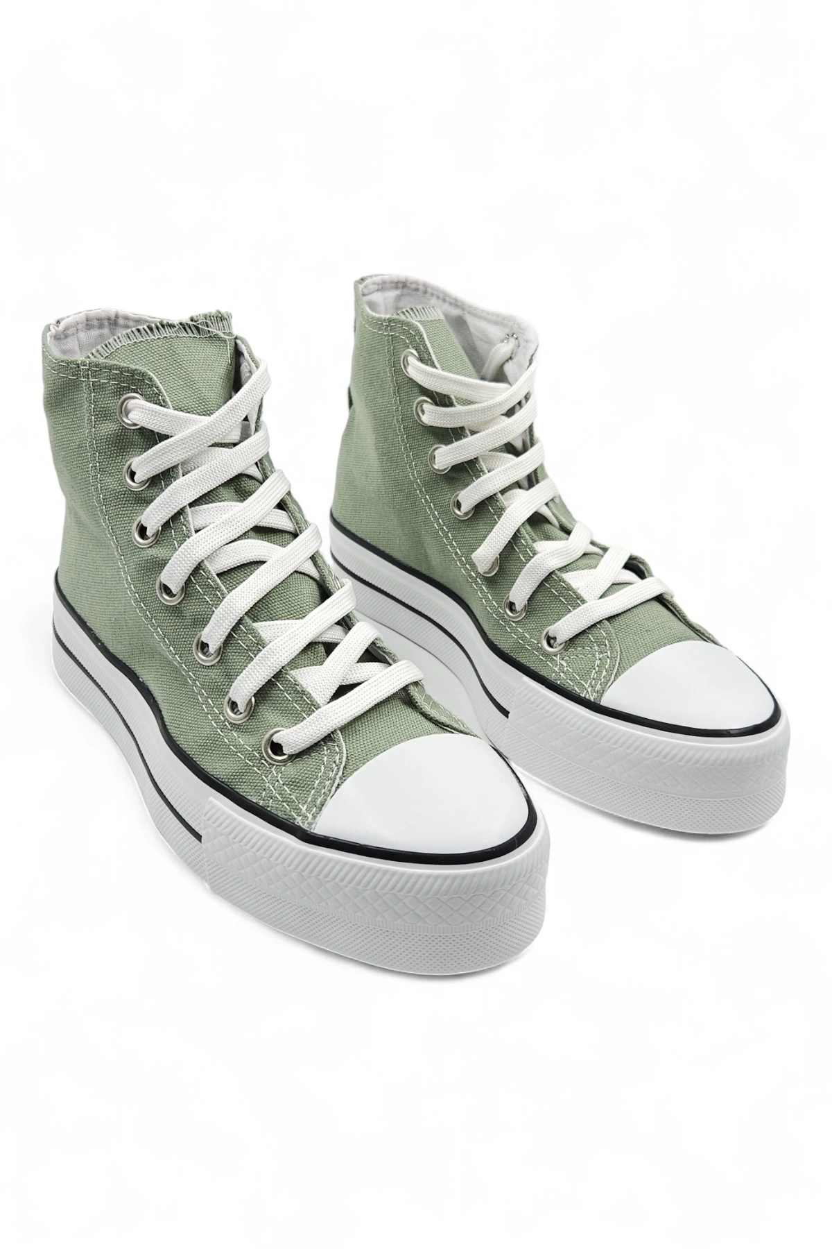 SkyStride Yeşil Kalın Tabanlı Boğazlı Keten Kadın Spor Ayakkabı