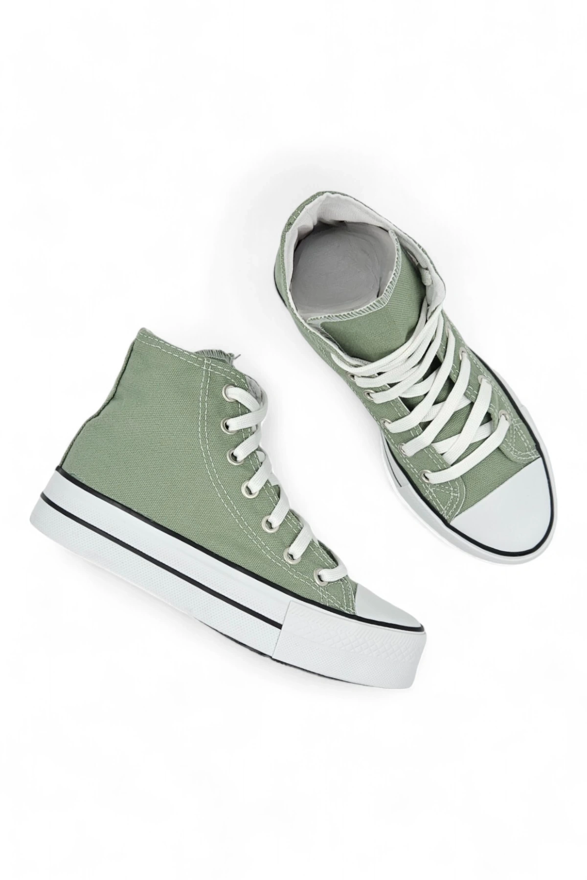 SkyStride Yeşil Kalın Tabanlı Boğazlı Keten Kadın Spor Ayakkabı
