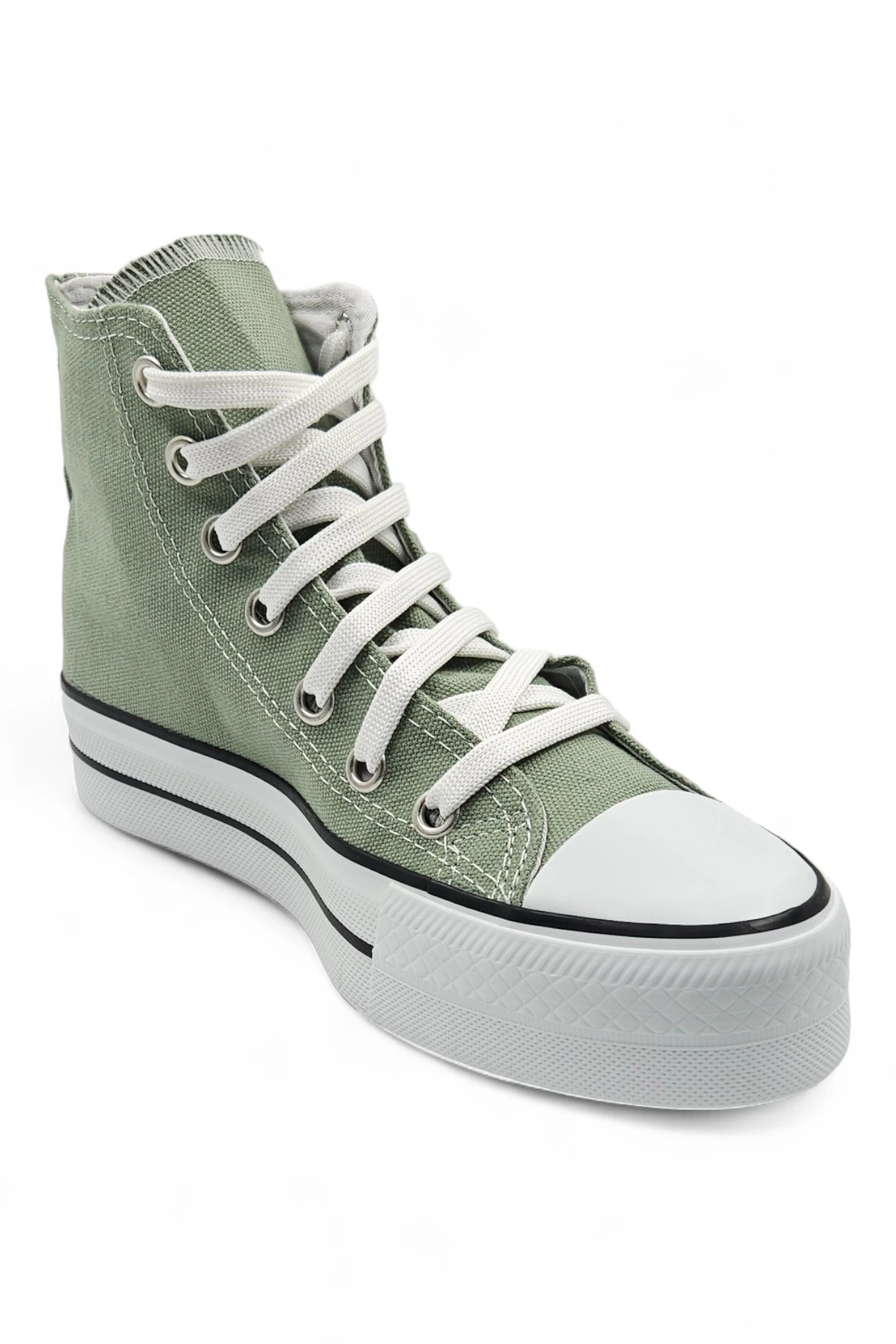 SkyStride Yeşil Kalın Tabanlı Boğazlı Keten Kadın Spor Ayakkabı