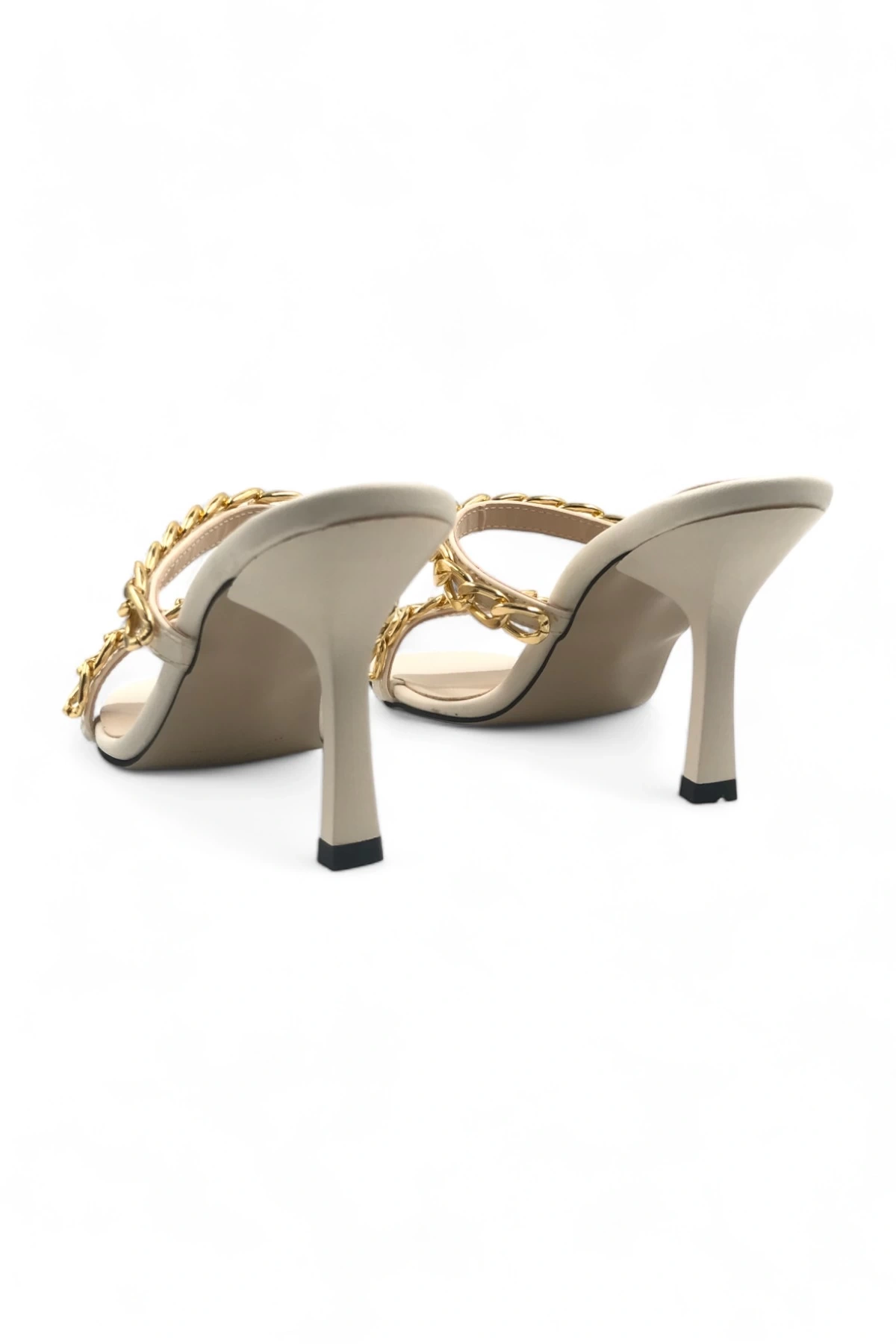 Snazzy Bej Kadın Gold Altın Zincir Detaylı Topuklu Terlik