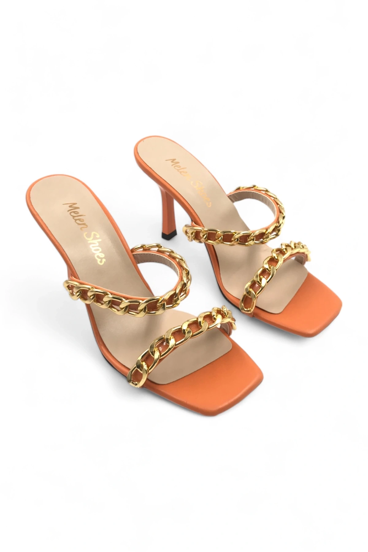 Snazzy Turuncu Kadın Gold Altın Zincir Detaylı Topuklu Terlik
