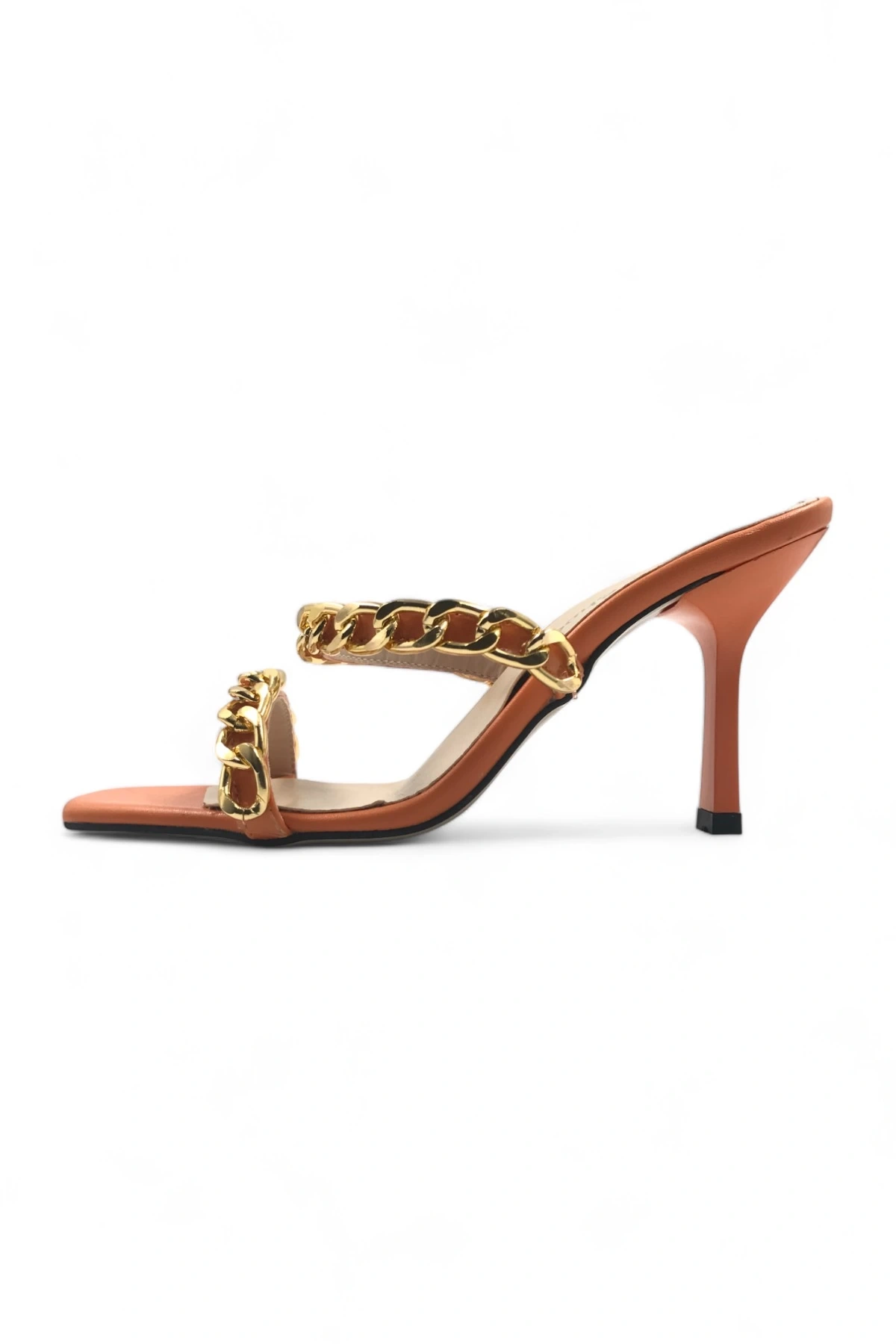 Snazzy Turuncu Kadın Gold Altın Zincir Detaylı Topuklu Terlik