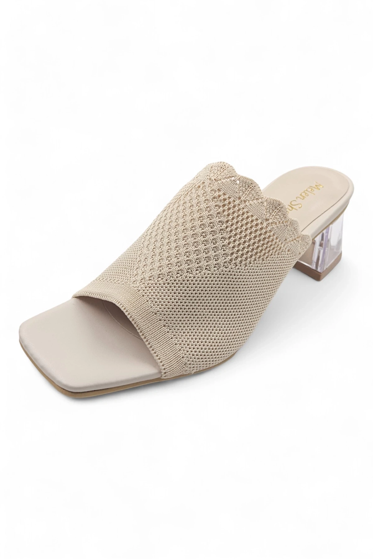 Violet Bej Triko Kadın Örme Detaylı Yüksek Topuklu Terlik