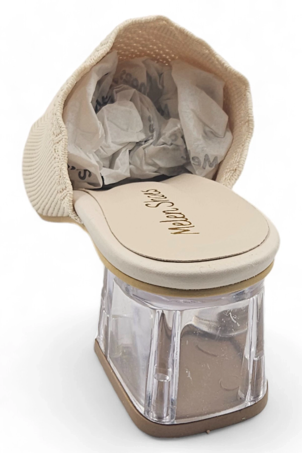 Violet Bej Triko Kadın Örme Detaylı Yüksek Topuklu Terlik