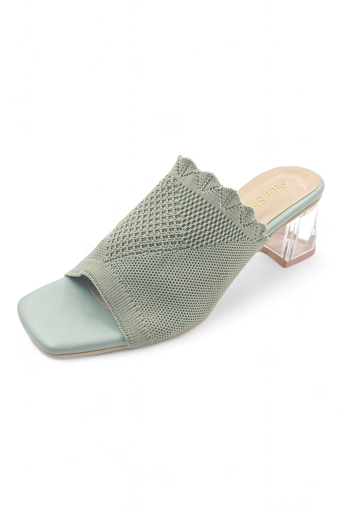 Violet Yeşil Triko Kadın Örme Detaylı Yüksek Topuklu Terlik