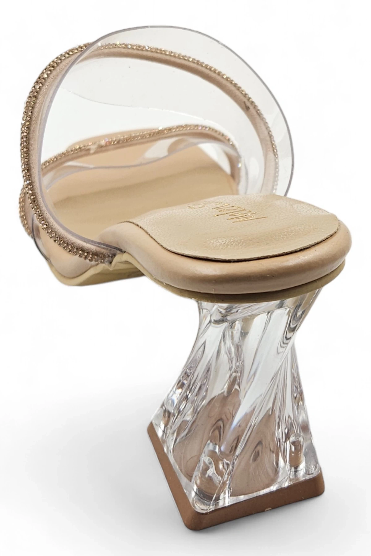 Vixen Bej Kadın Şeffaf Bantlı Taşlı Topuklu Terlik