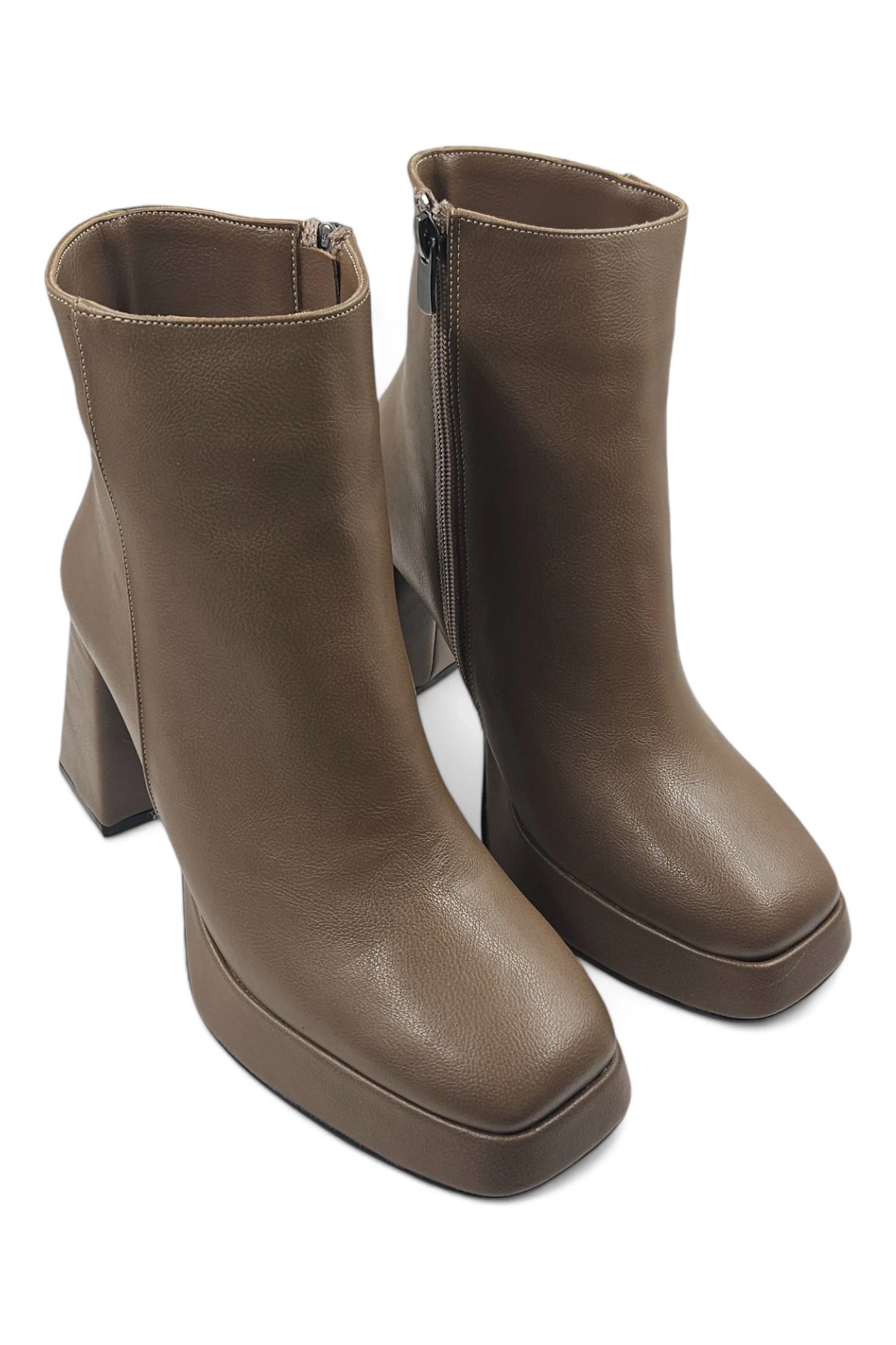 Yeoha Taba Küt Burunlu Topuklu Fermuarlı Kadın Bot