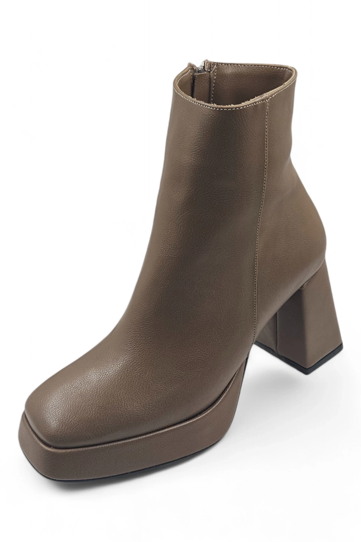 Yeoha Taba Küt Burunlu Topuklu Fermuarlı Kadın Bot