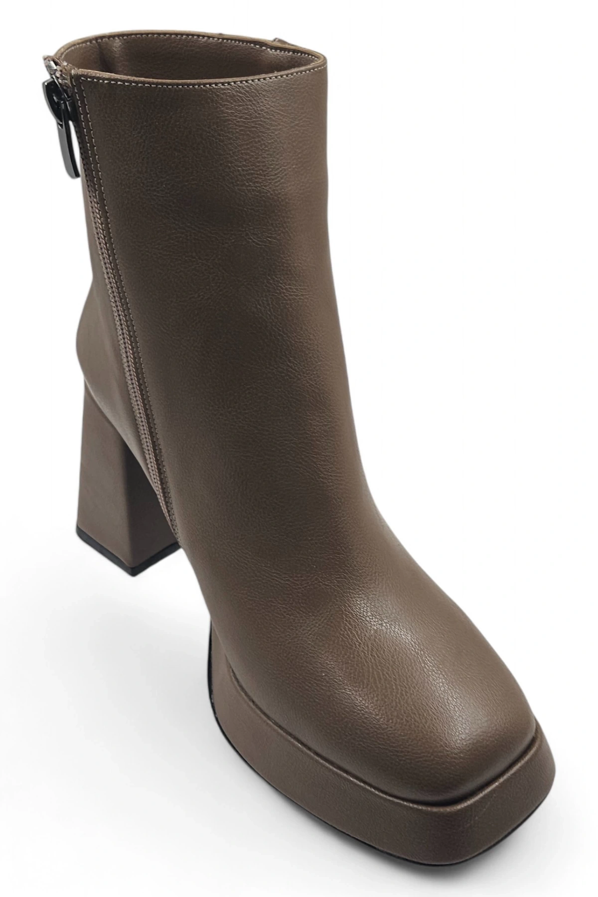 Yeoha Taba Küt Burunlu Topuklu Fermuarlı Kadın Bot