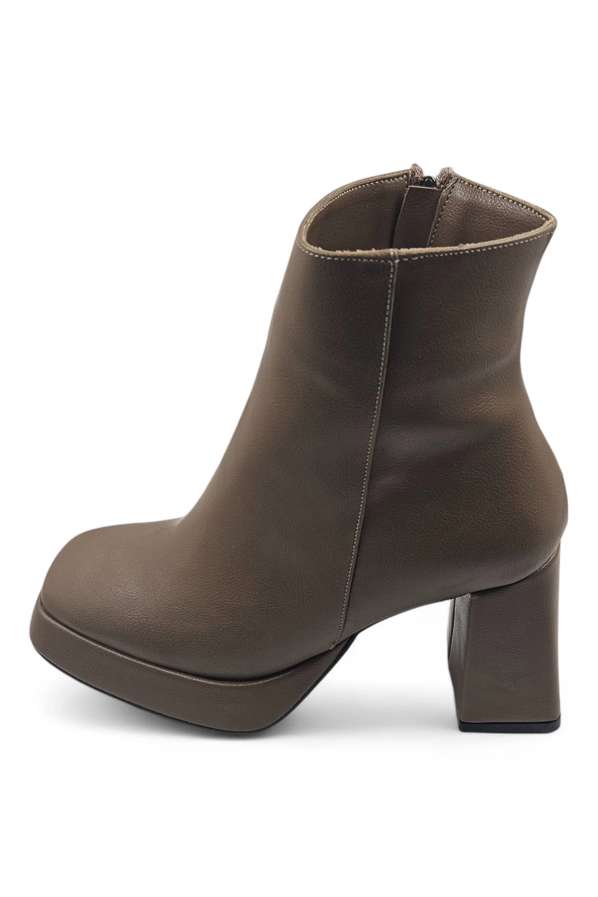 Yeoha Taba Küt Burunlu Topuklu Fermuarlı Kadın Bot