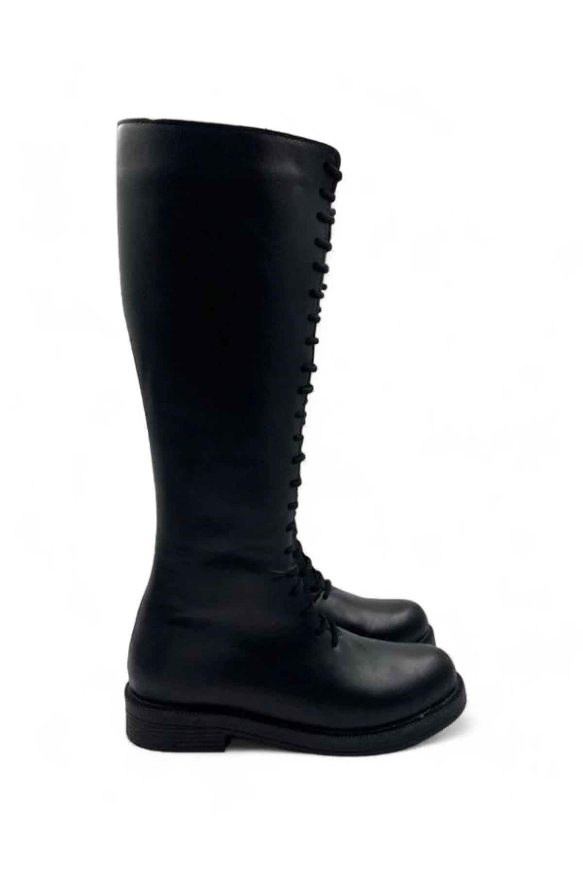 Zephyr Siyah Kadın Bağcıklı Düz Taban ve Fermuarlı Çizme