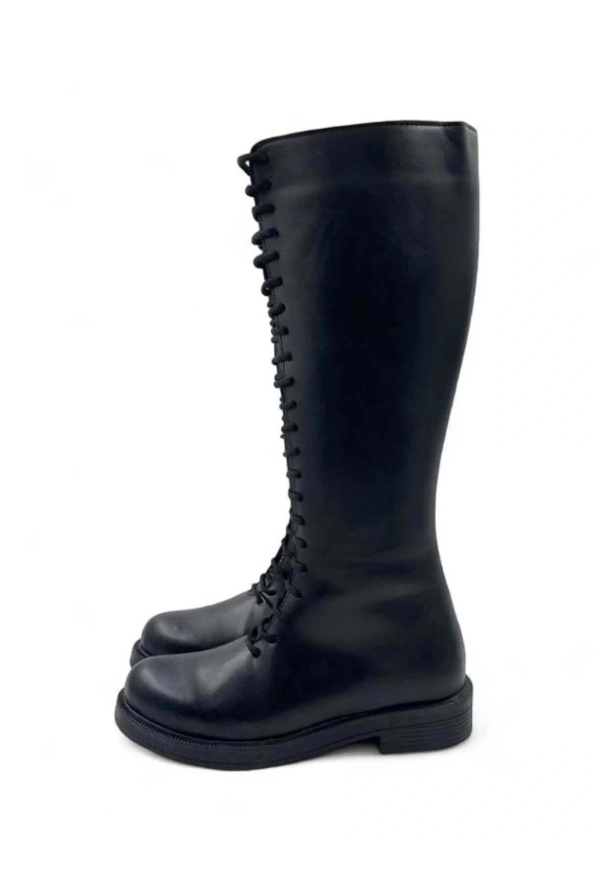 Zephyr Siyah Kadın Bağcıklı Düz Taban ve Fermuarlı Çizme