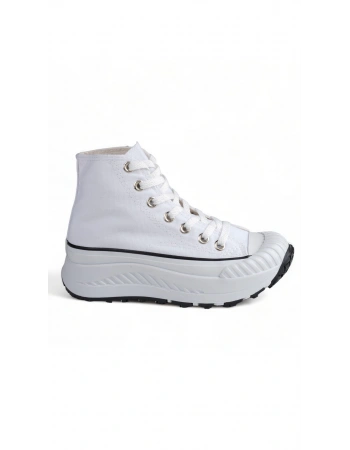 Elixia Beyaz Kalın Tabanlı Boğazlı Uzun Keten Spor Ayakkabı