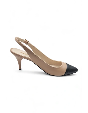 Glamora Bej Siyah Kadın Rahat Kısa Stiletto Topuklu Ayakkabı